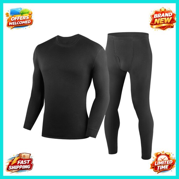 Men's 100% Merino Wool Base Layer Set Thermal Underwear Top & Bottom S-2XL